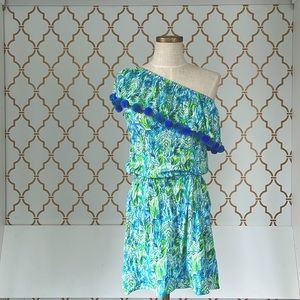 Lilly Pulitzer Idara Knit One Shoulder Romper w/PomPoms XS.  Great condition.